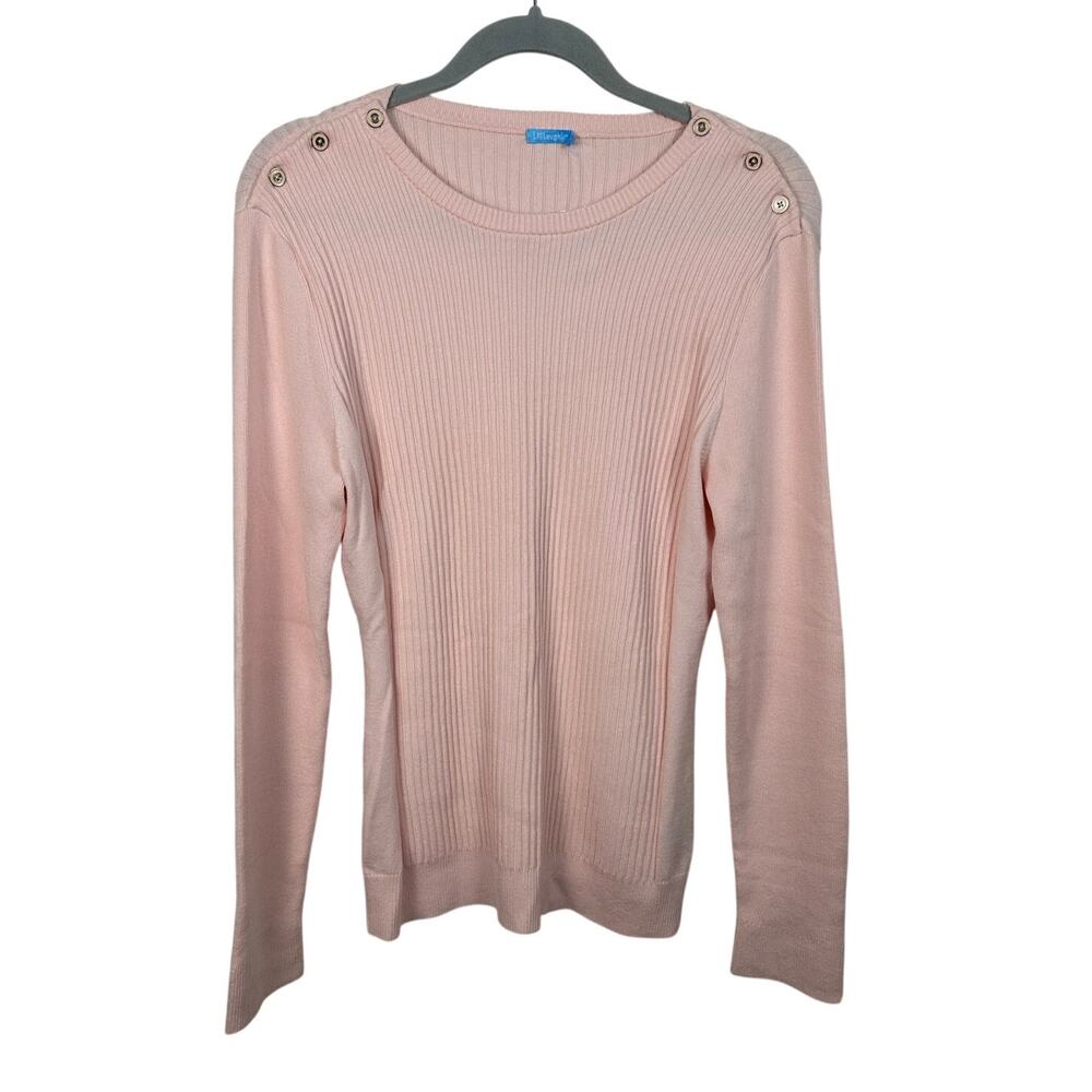 NWT J. McLaughlin Cotton Blend Seaspray Sweater Gold Button Size Large Pink